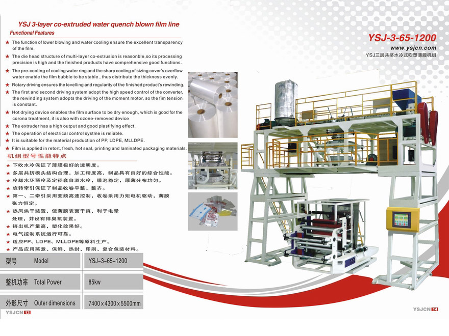 YSJ-3-65-1200 YSJ three-layer co extrusion water-cooled film blowing unit